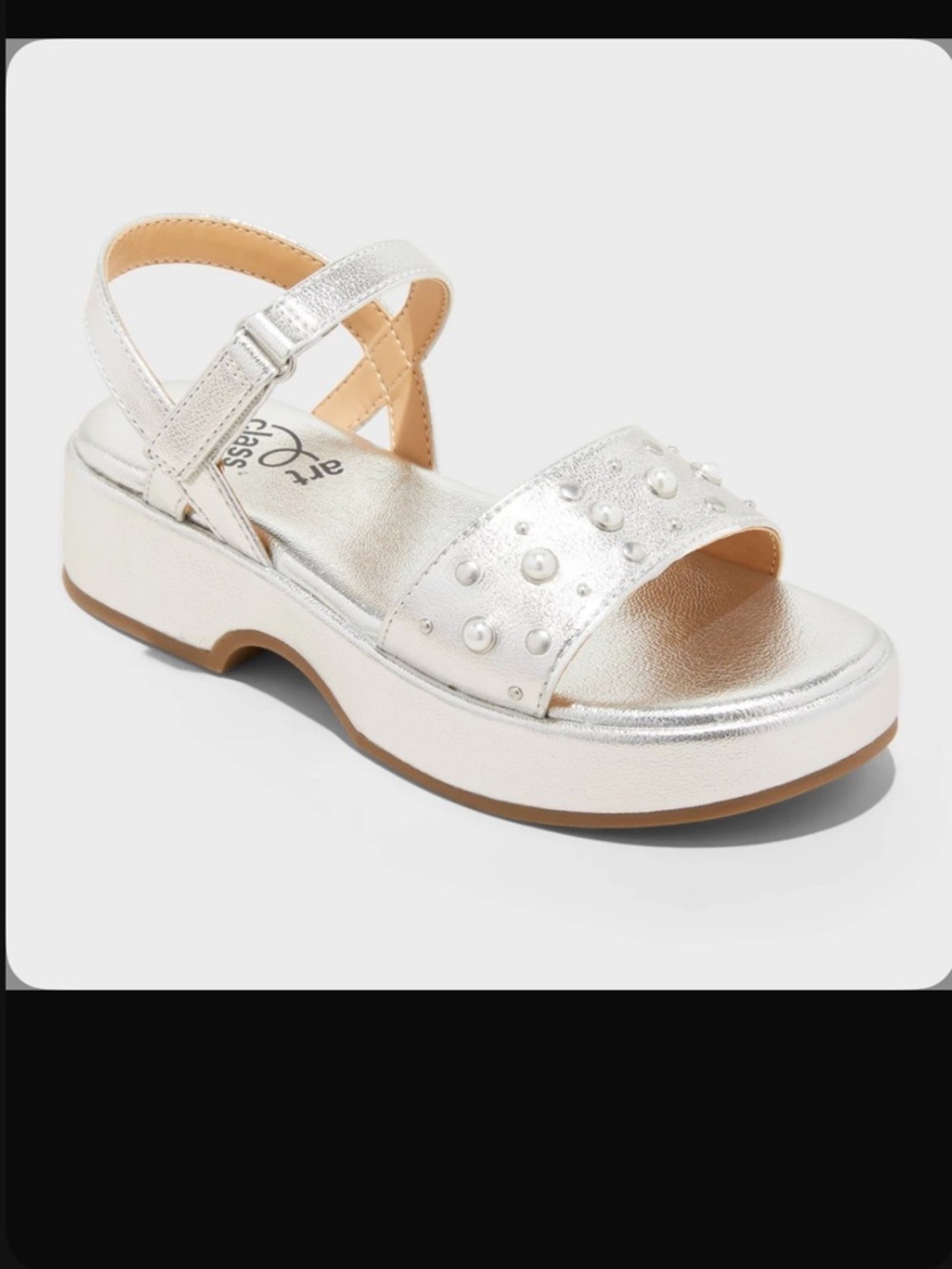 art class Silver Pearl-Stud Platform Sandals for Girls